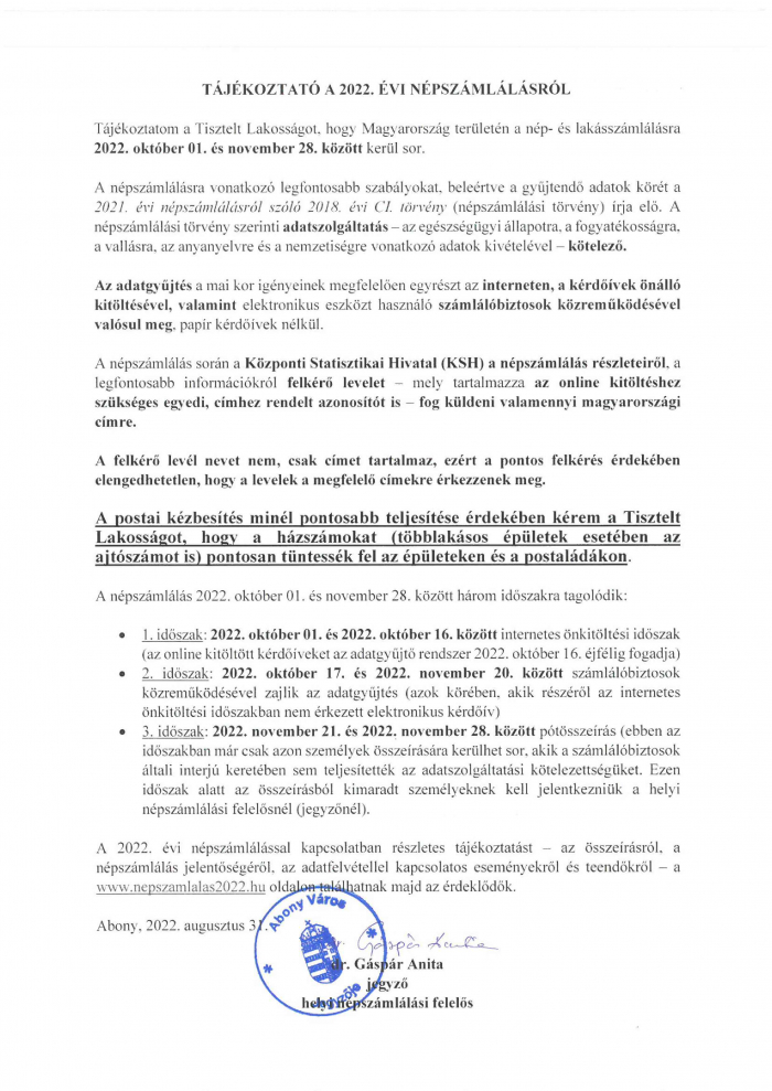 Népszámlálás tájékoztató